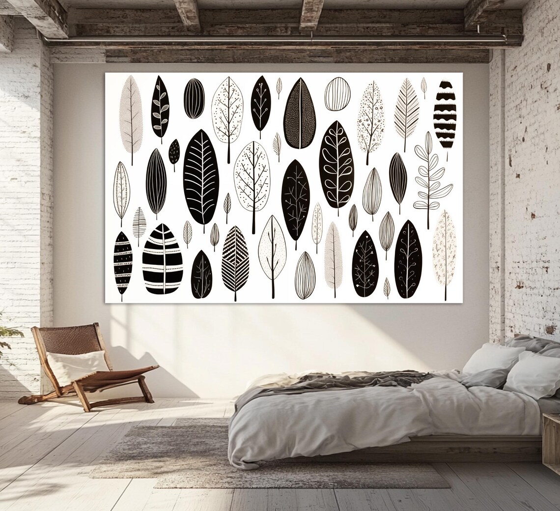 Boho Leaves Painting, Minimalist Boho Art