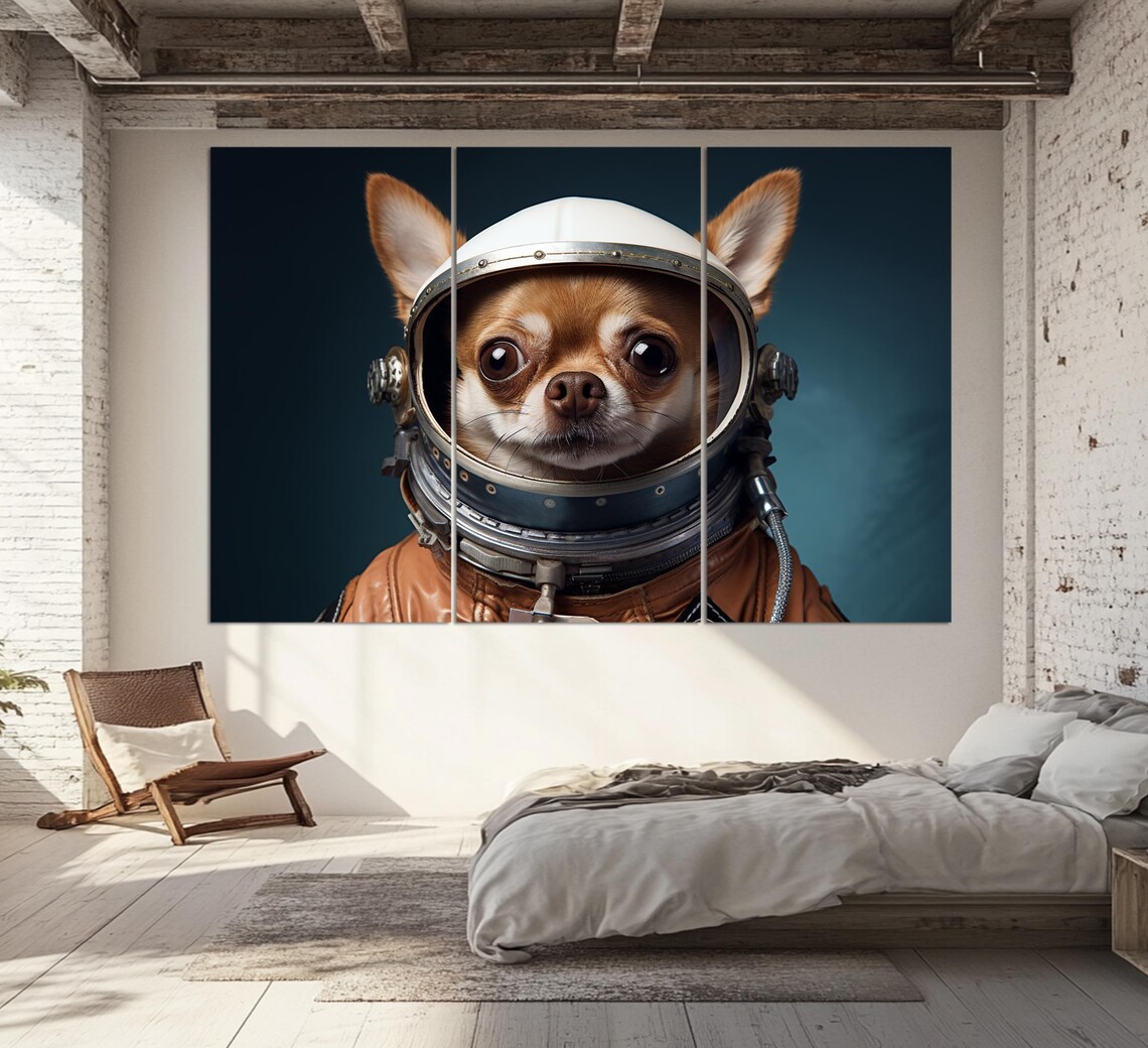 Chihuahua Astronaut Portrait Vintage Space Helmet Cute Funny Dog Art Poster - Image 2