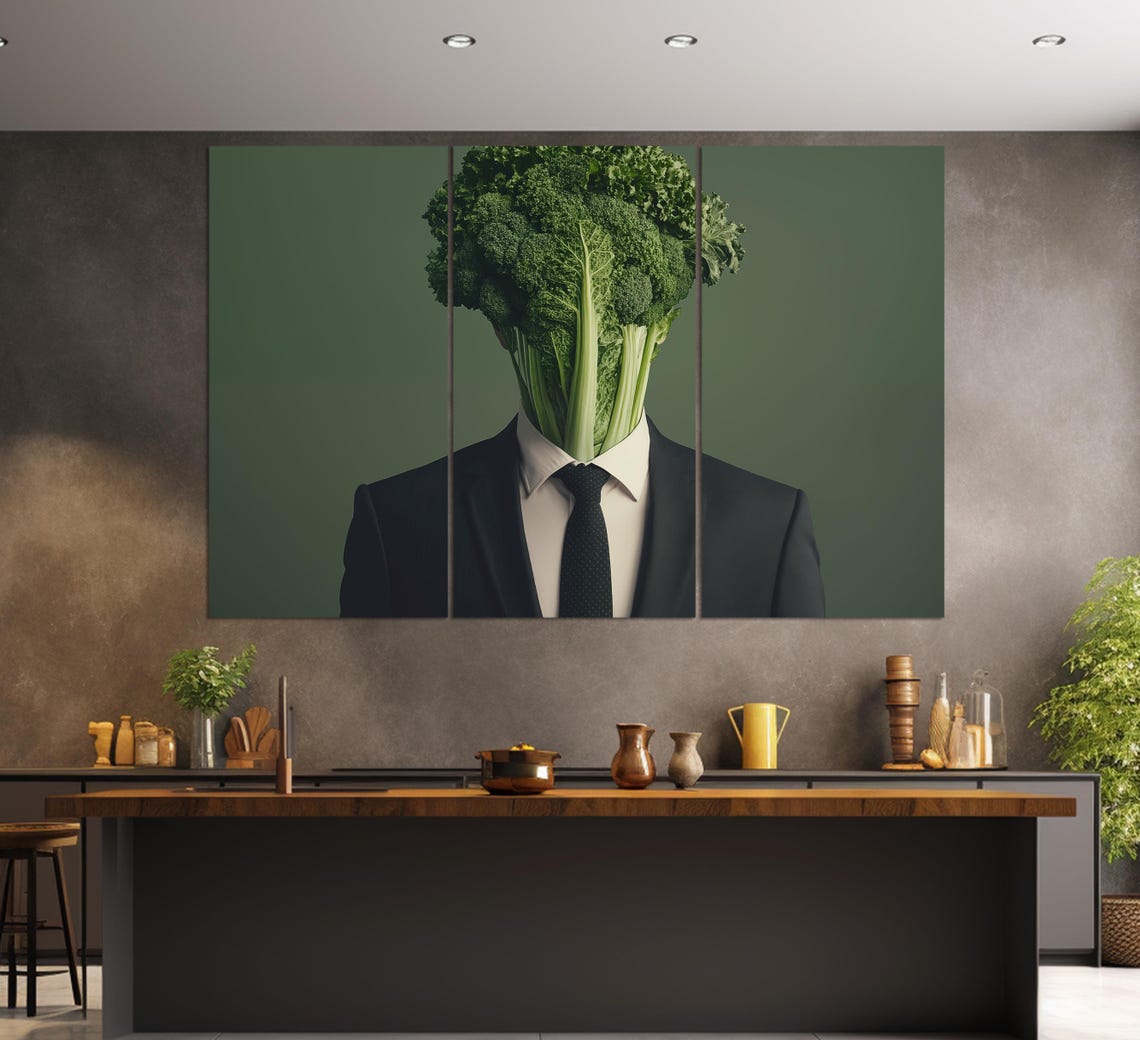 Broccoli Head Businessman Suit Surreal Funny Food Art Portrait Poster - Image 3