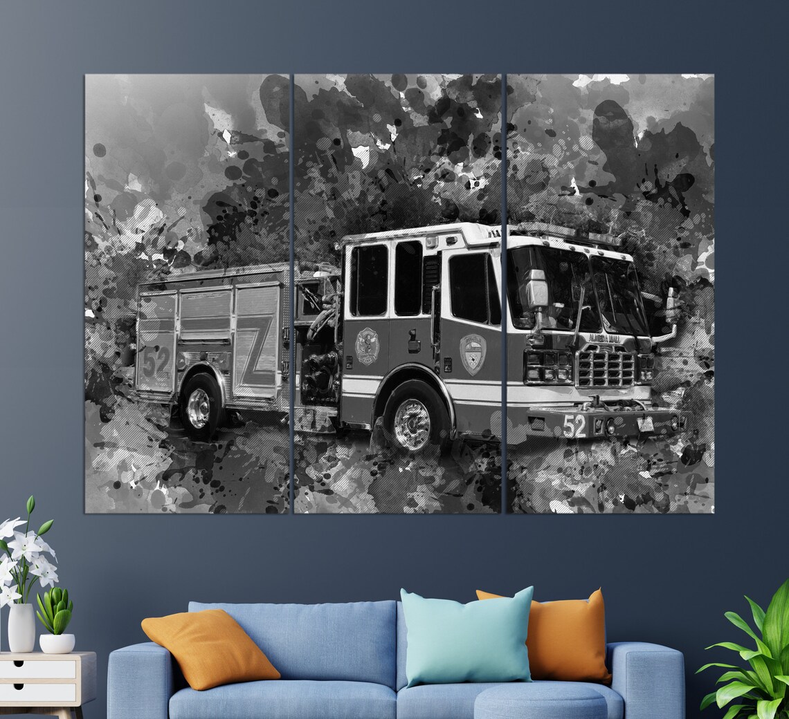 Firefighter Gift Fire Truck Print Firefighters Wall Art Fireman Gift Fire Truck Print - Image 2
