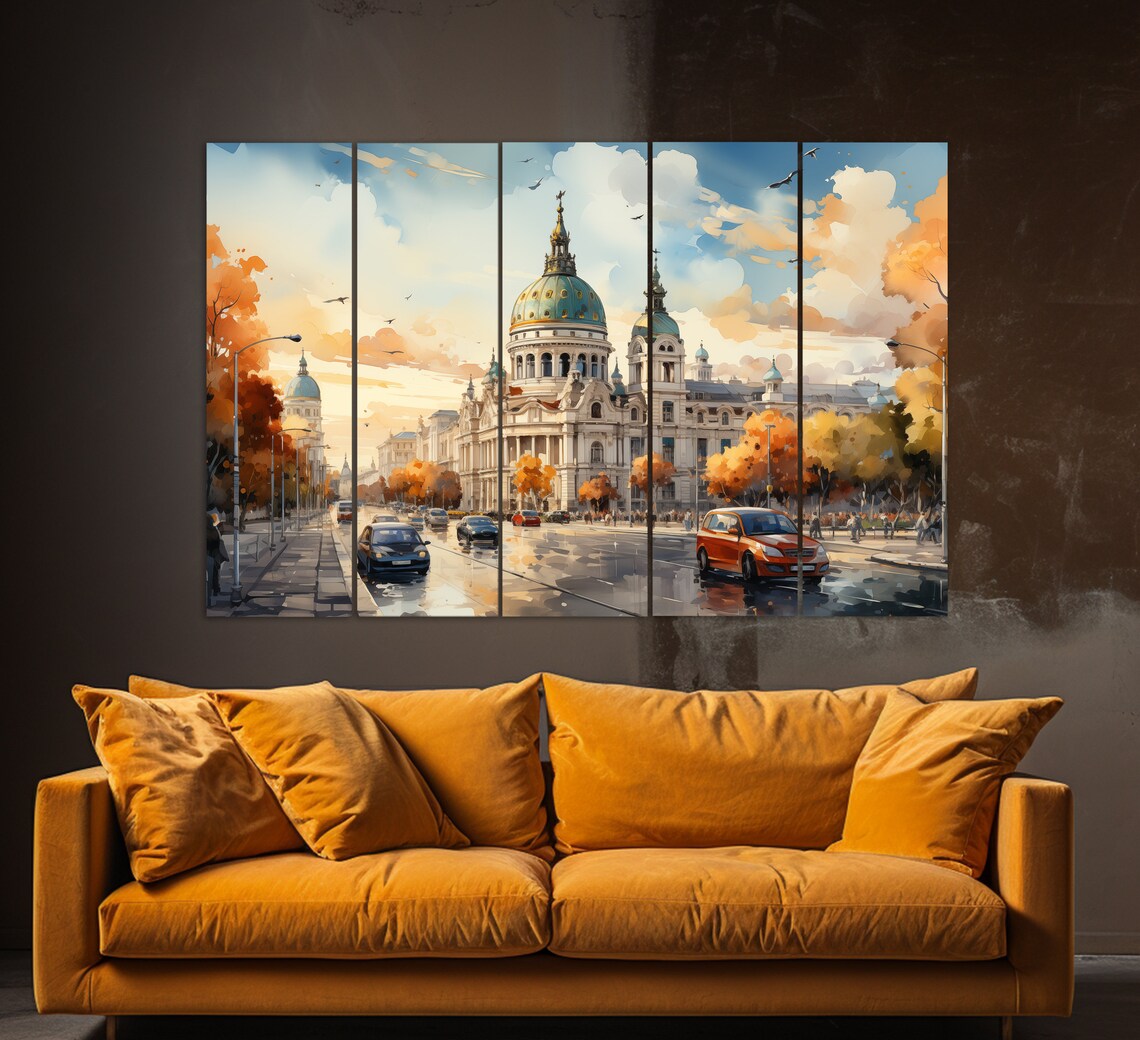 Madrid Spain Autumn Boulevard With Grand Domed Palace Travel Poster - Image 4