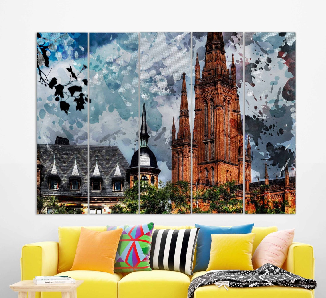 Wiesbaden Germany Red Brick Church Watercolor Landmark Travel Poster - Image 2