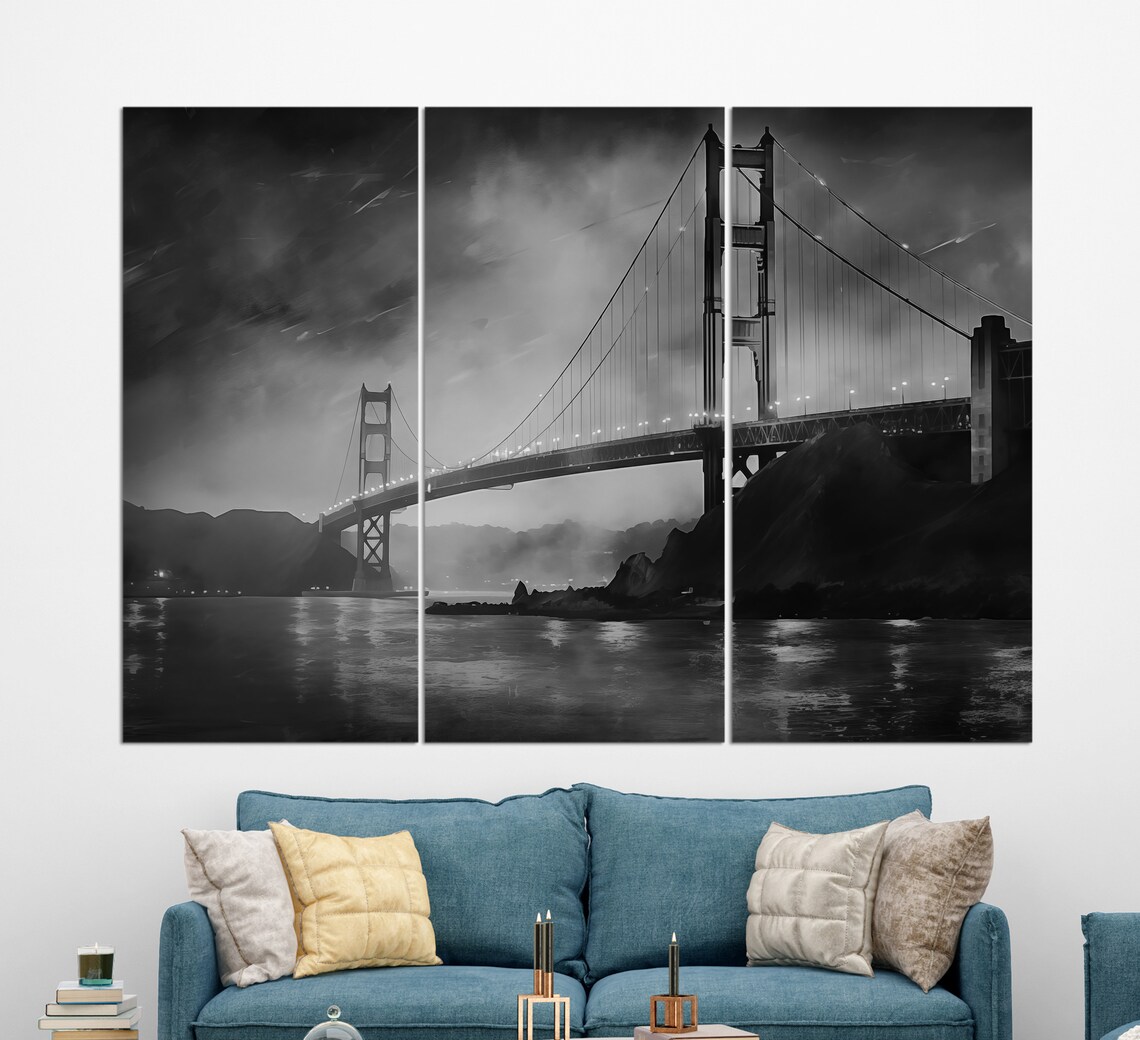 Golden Gate Bridge Stormy Dusk Glowing Lights San Francisco Poster - Image 2