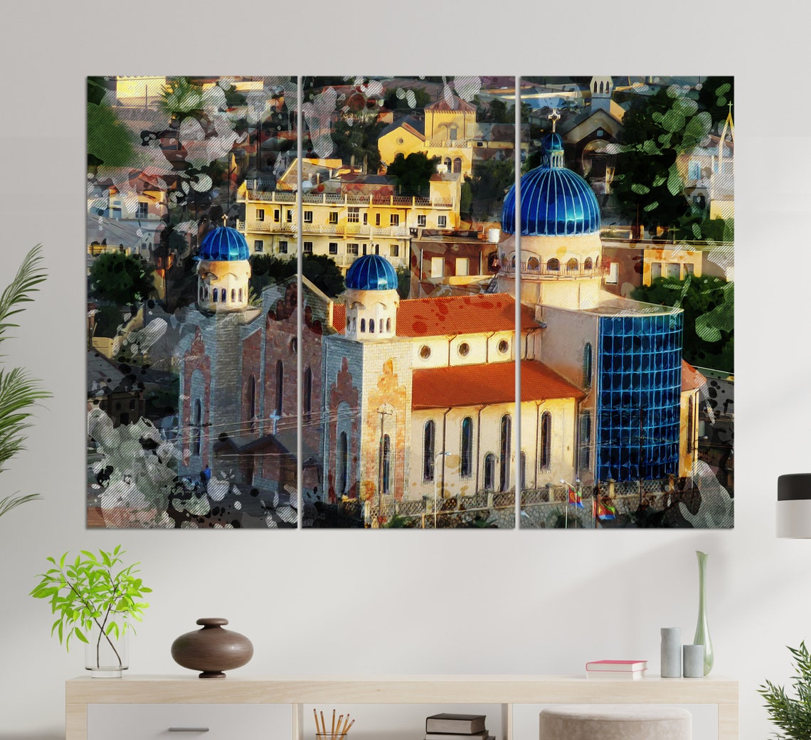 Keren Eritrea Blue Domed Church Aerial Old Town Abstract Poster - Image 2