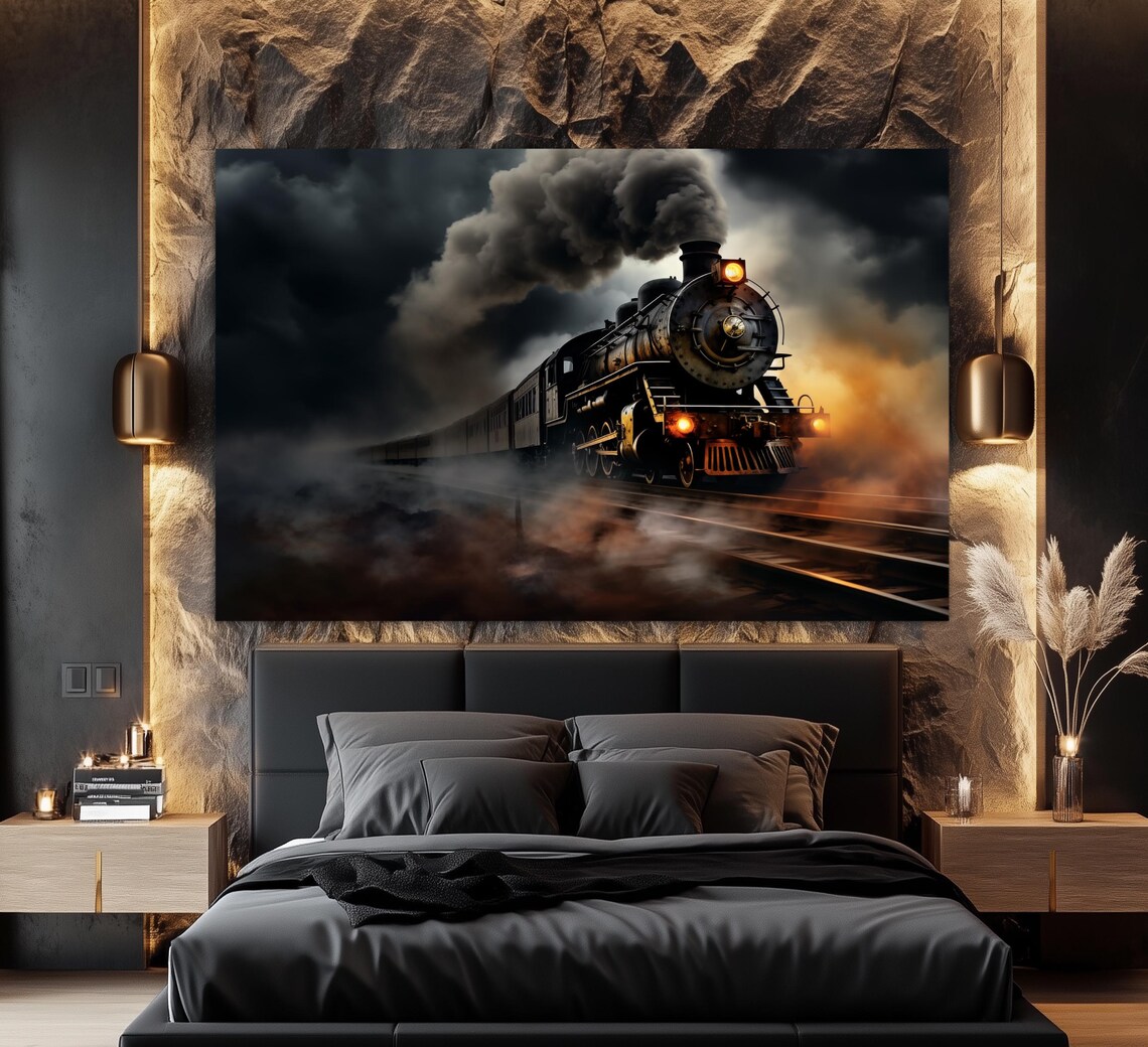 Vintage Steam Train Painting, Retro Train Art Print - Image 4