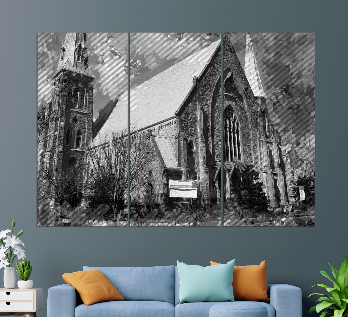 Grace Church Wilmington Historic Stone Gothic Twin Spire Painting Poster - Image 2