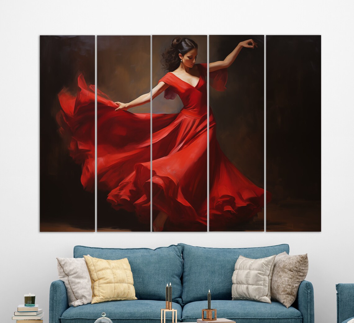 Dancing Girl Flamenco Dance Art Print, Red Dress - Image 3