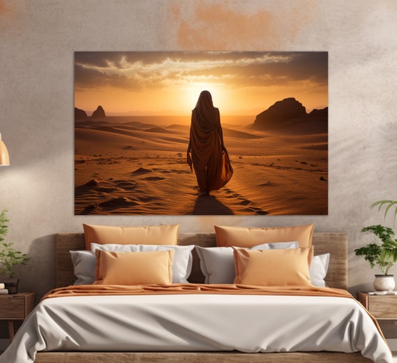 Arab Woman In Desert On Sunset Print Desert Painting Islam Wall Art