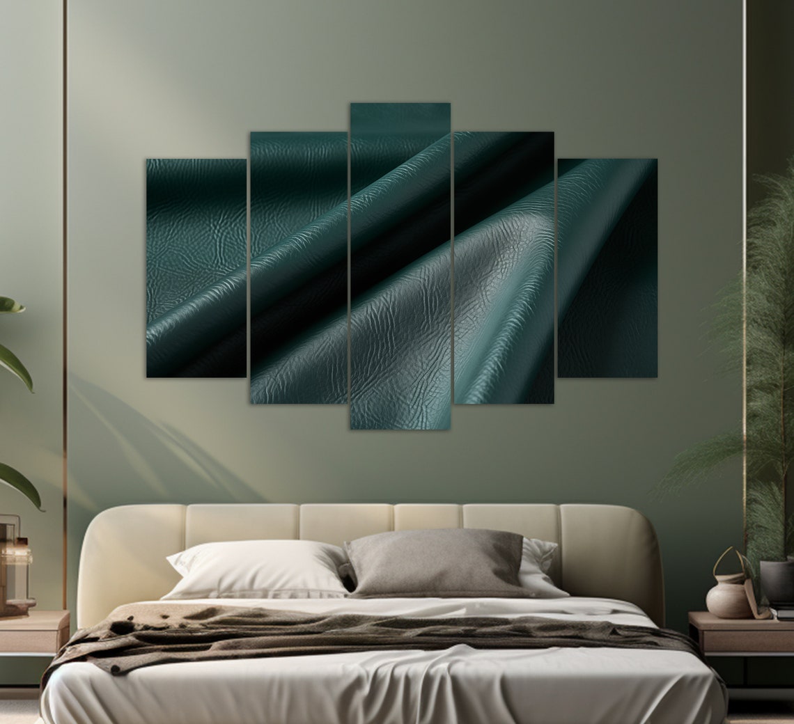 Emerald Green Leather Texture Abstract Draped Fabric Wall Art Print - Image 4