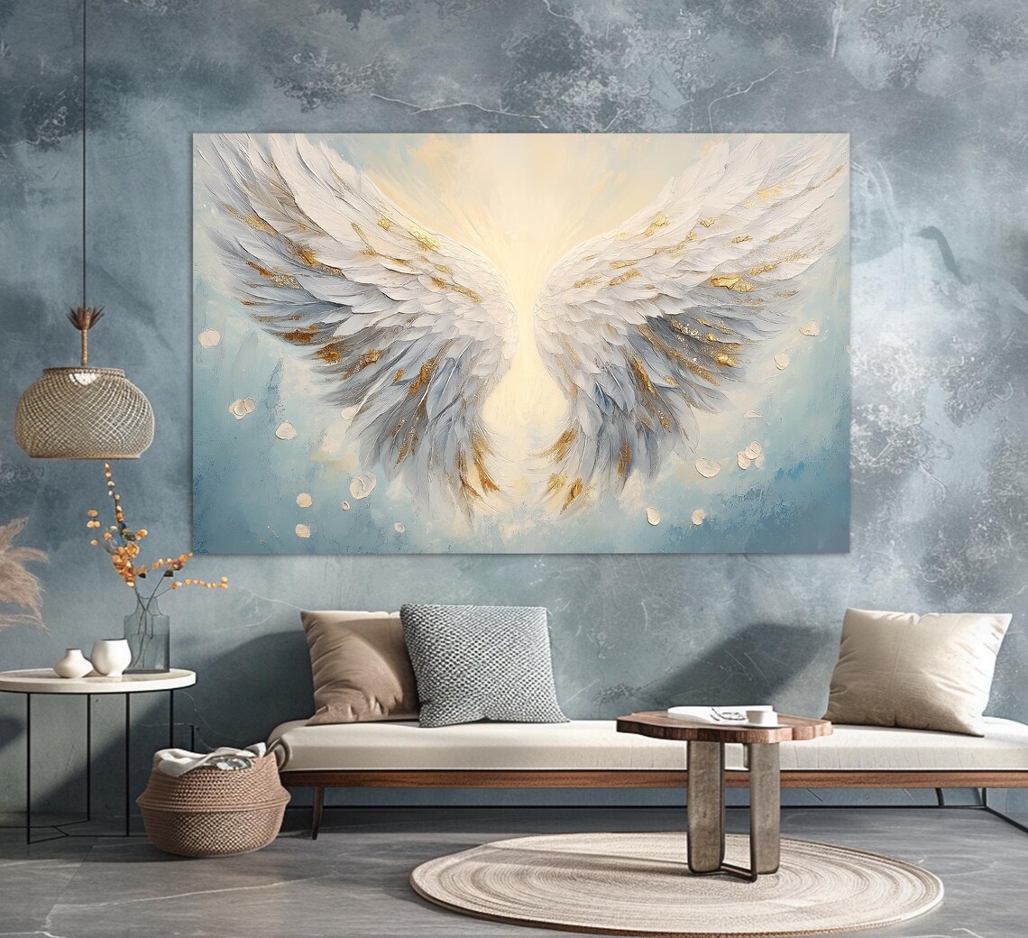 White Angel Wings Christian Religious Wall Art Print