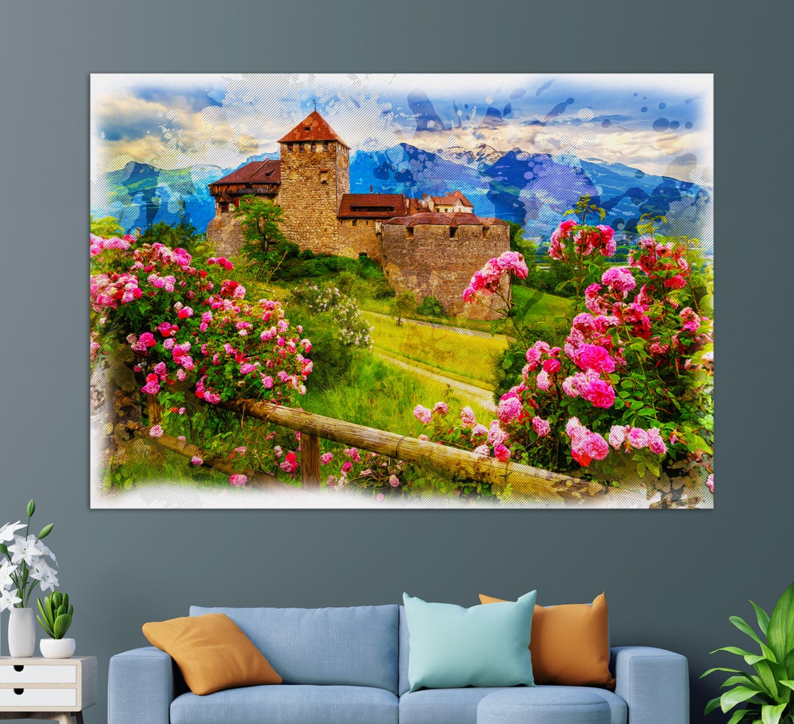 Vaduz Castle Liechtenstein Roses Mountain View Colorful Castle Poster