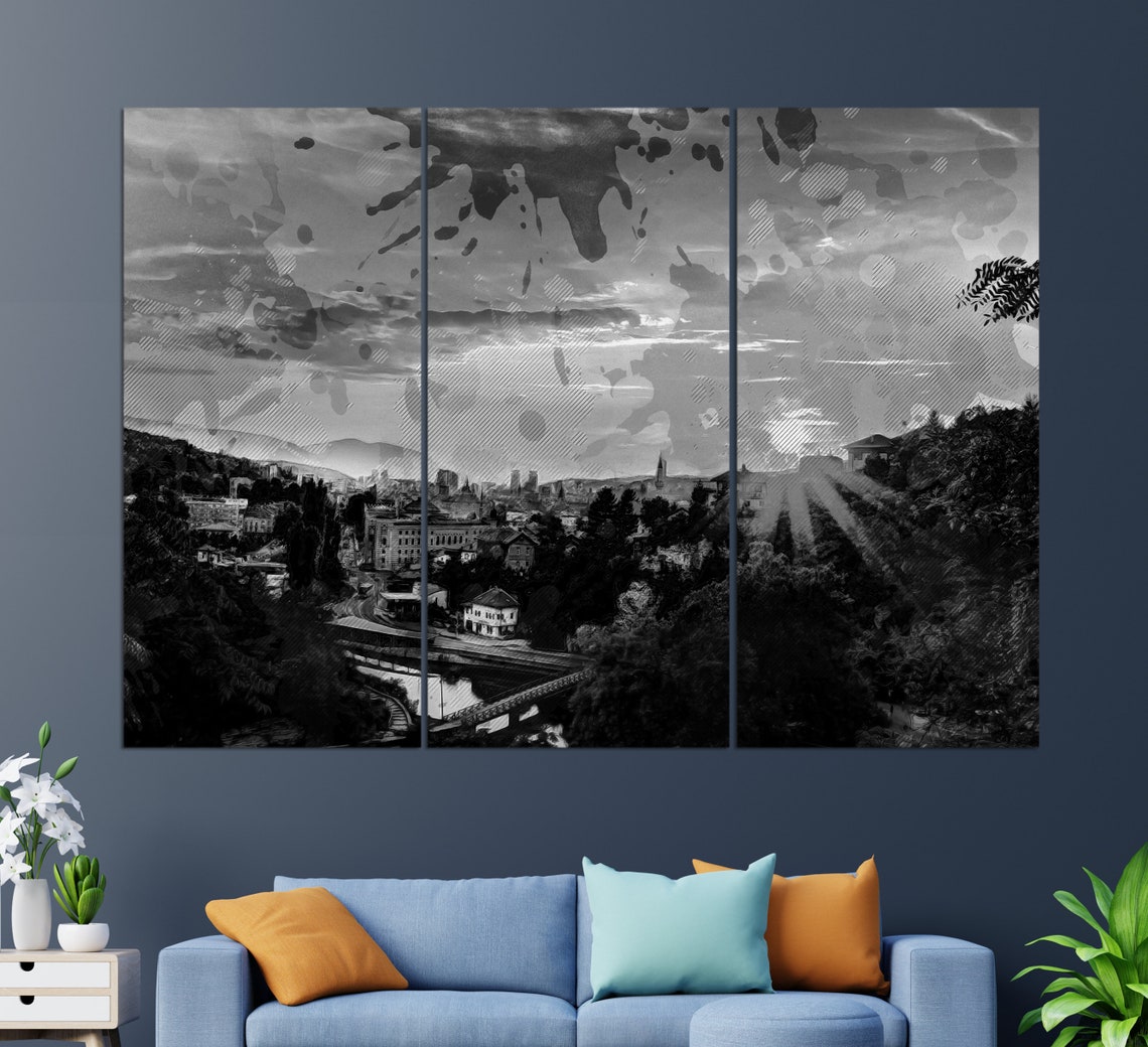 Sarajevo Sunset Sunburst Over River City Valley Panorama Travel Poster - Image 2
