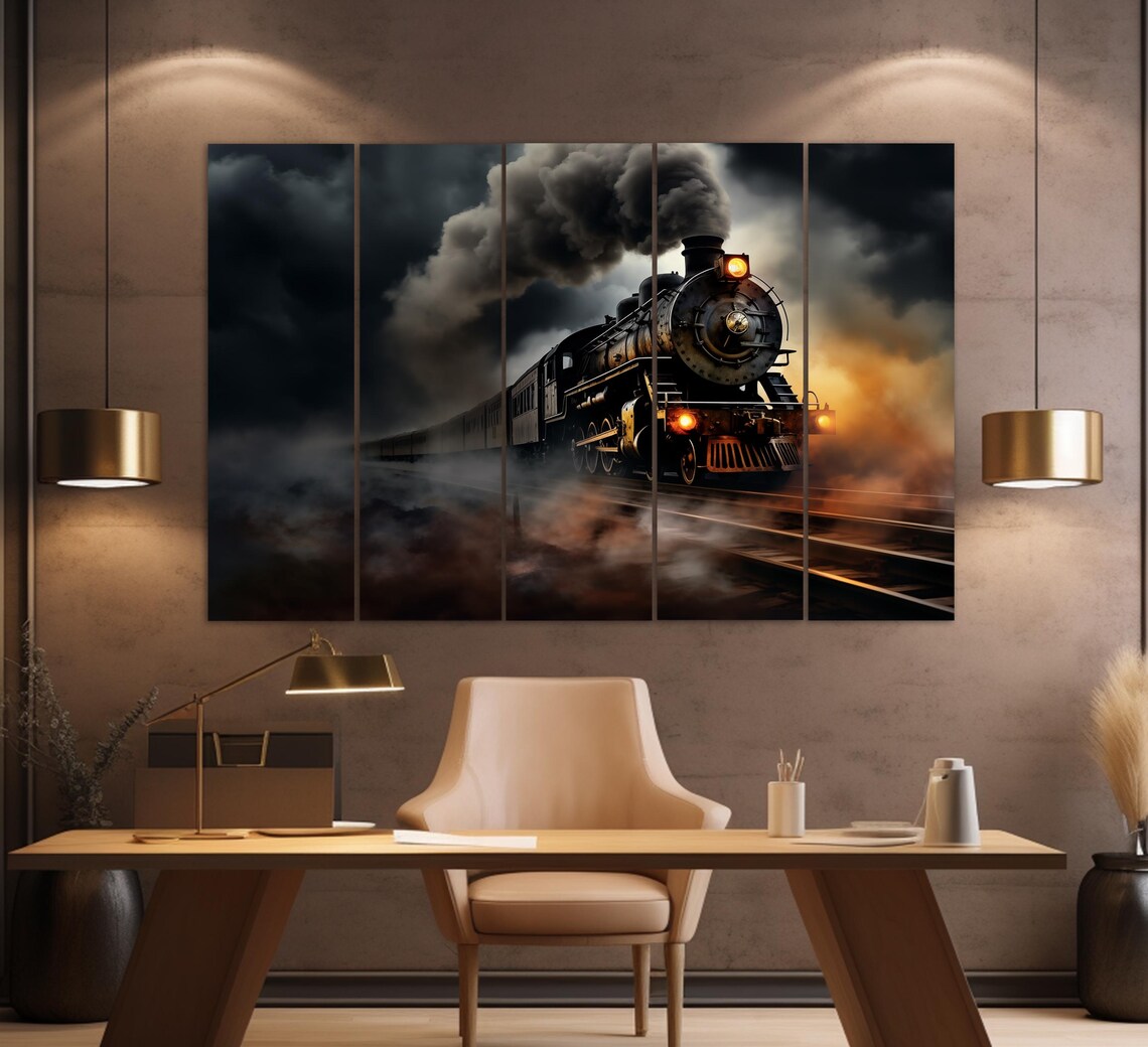 Vintage Steam Train Painting, Retro Train Art Print - Image 2