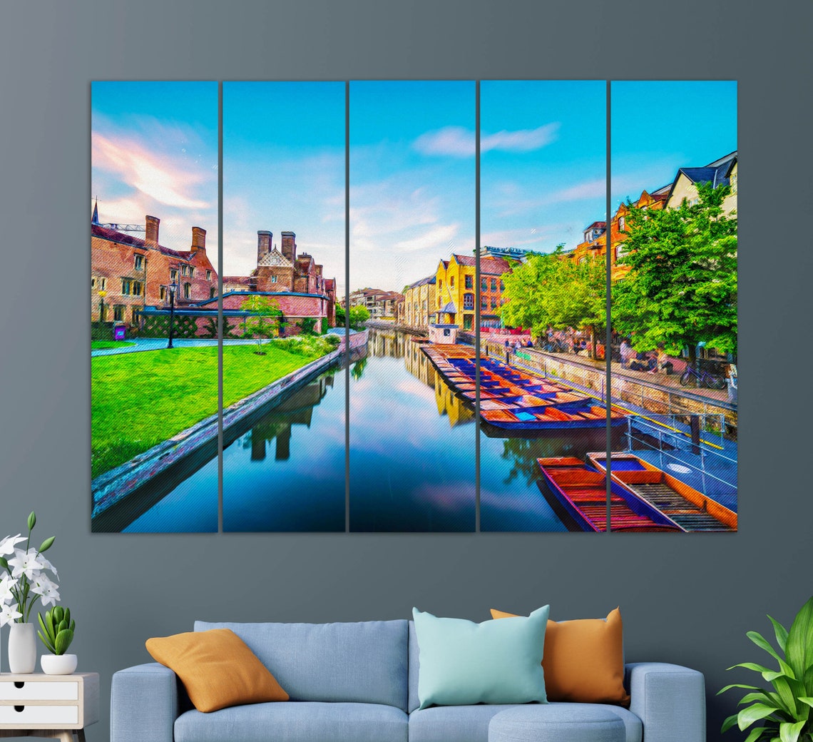 Cambridge River Punting Boats Sunset Reflections England Travel Poster - Image 3
