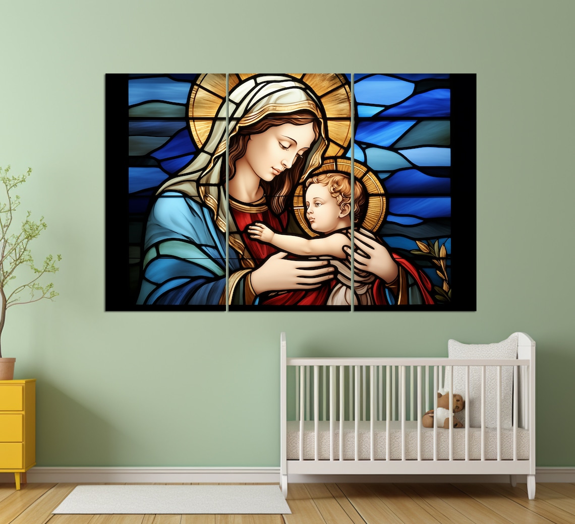 Madonna And Child Stained Glass Style Religious Christian Art Wall Poster - Image 3
