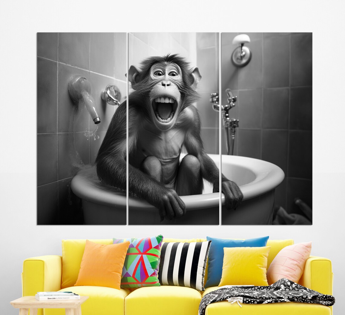 Monkey In A Bath, Bathroom Wall Art Print - Image 2