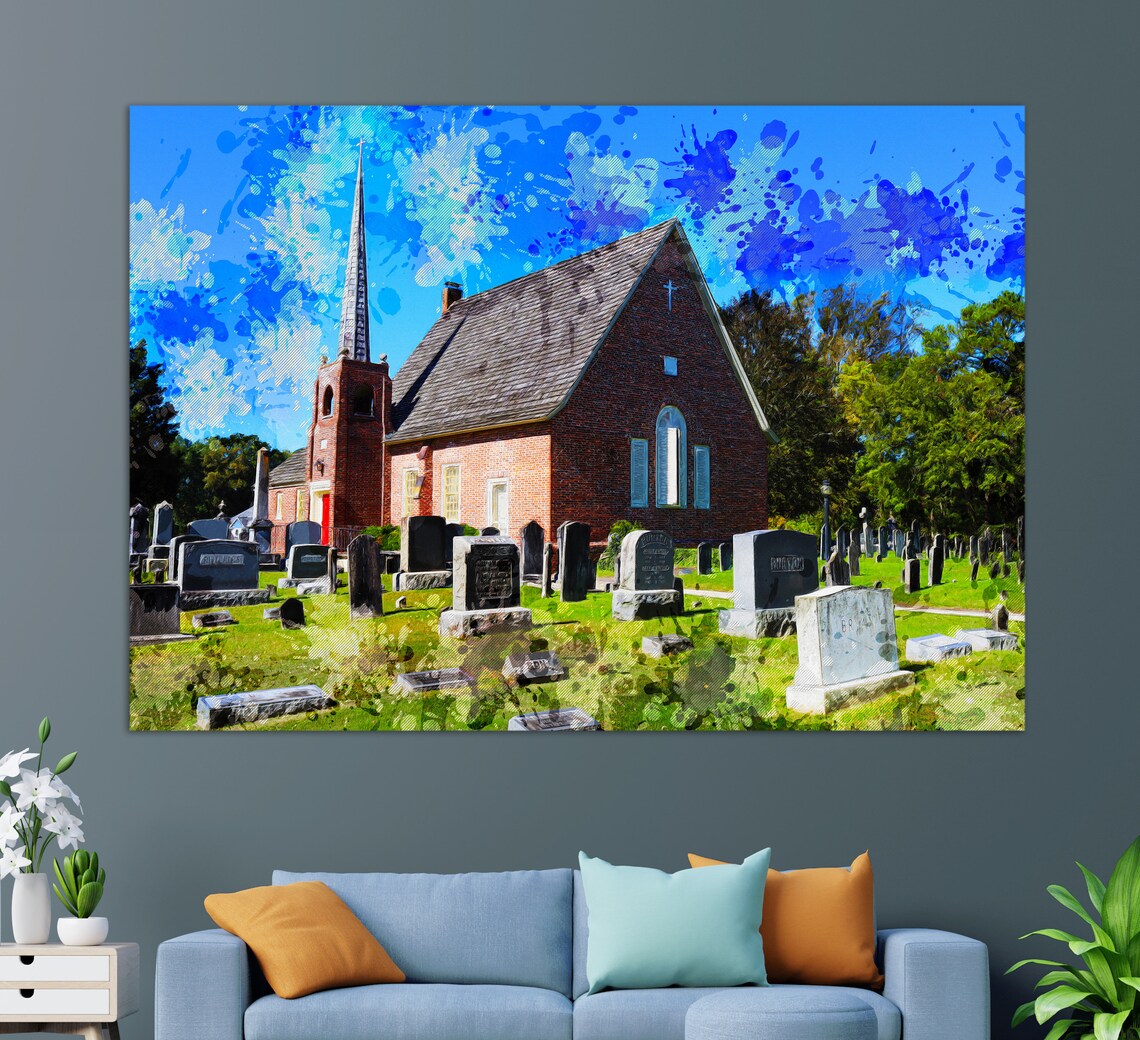 St Georges Chapel Harbeson Brick Church And Old Graveyard Painting Poster