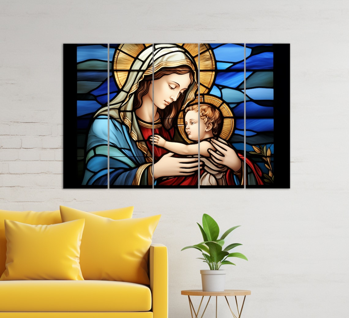 Madonna And Child Stained Glass Style Religious Christian Art Wall Poster - Image 2