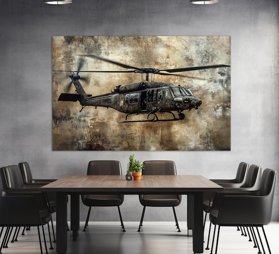 Abstract Black Hawk Helicopter Art Print, Pilot Gift
