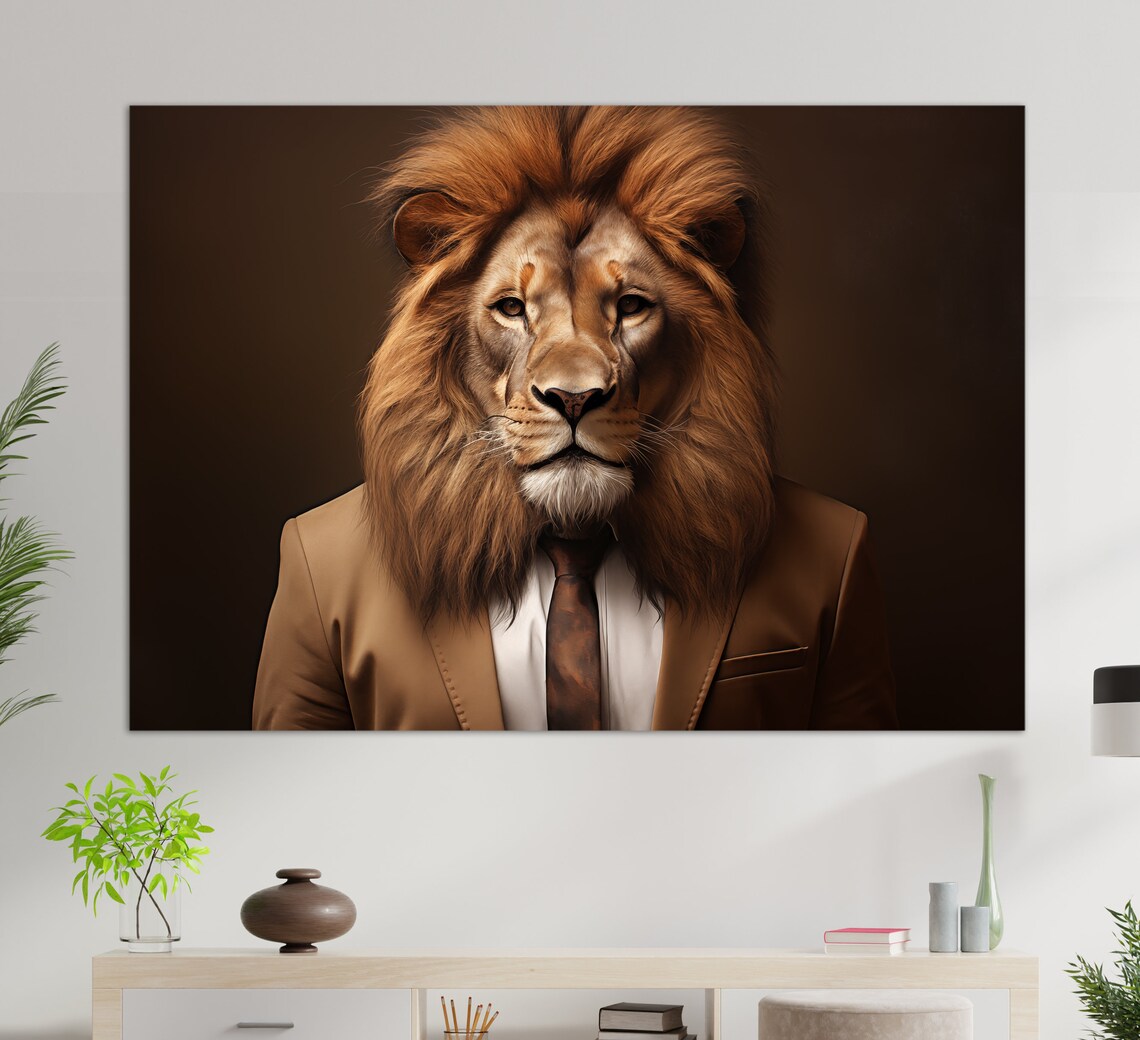 Lion In Suit And Tie Gentleman Portrait Majestic Boss Office Wall Poster - Image 2