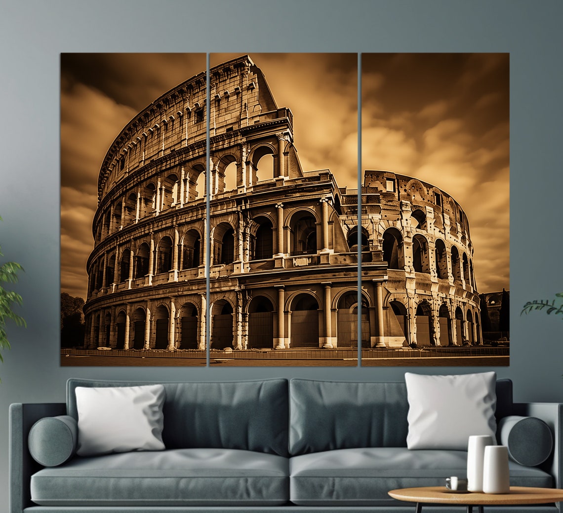 Rome Colosseum Sepia Tones Dramatic Sky Ancient Landmark Poster - Image 3