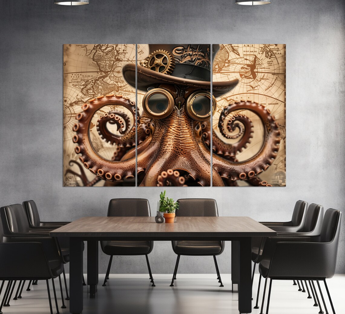 Octopus In A Hat Abstract Print Octopus Wall Art Octopus Painting Octopus Poster Kitchen Wall Decor Underwater Art - Image 4
