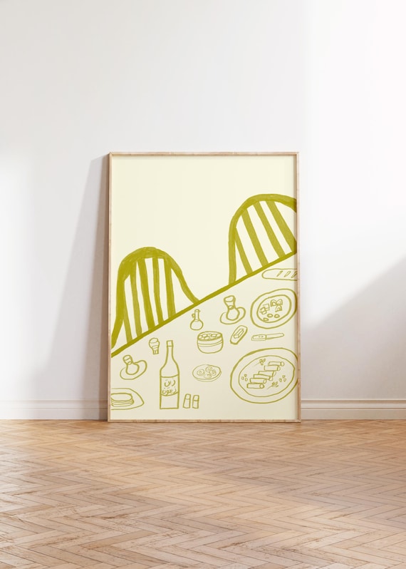 Hand Drawn Turkish Breakfast Table Illustration Olive Kitchen Wall Poster