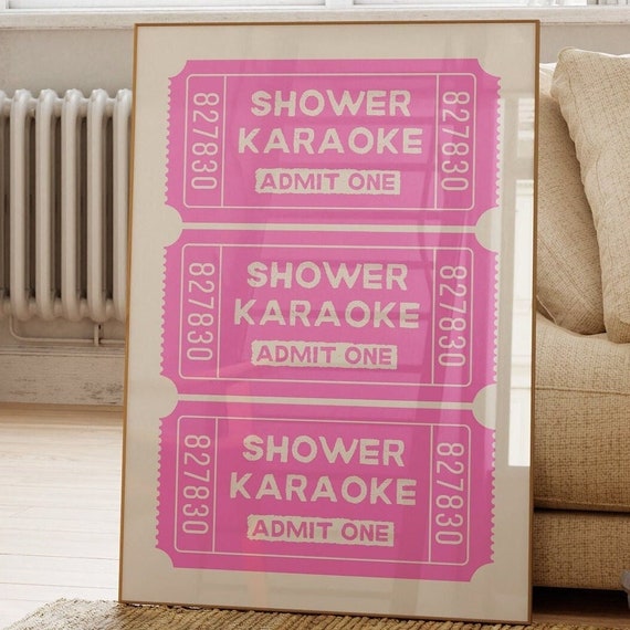 Shower Karaoke Ticket Pink Print Bathroom Aesthetic Poster Retro Print Funny Wall Art Poster Trendy Cute Decor Print