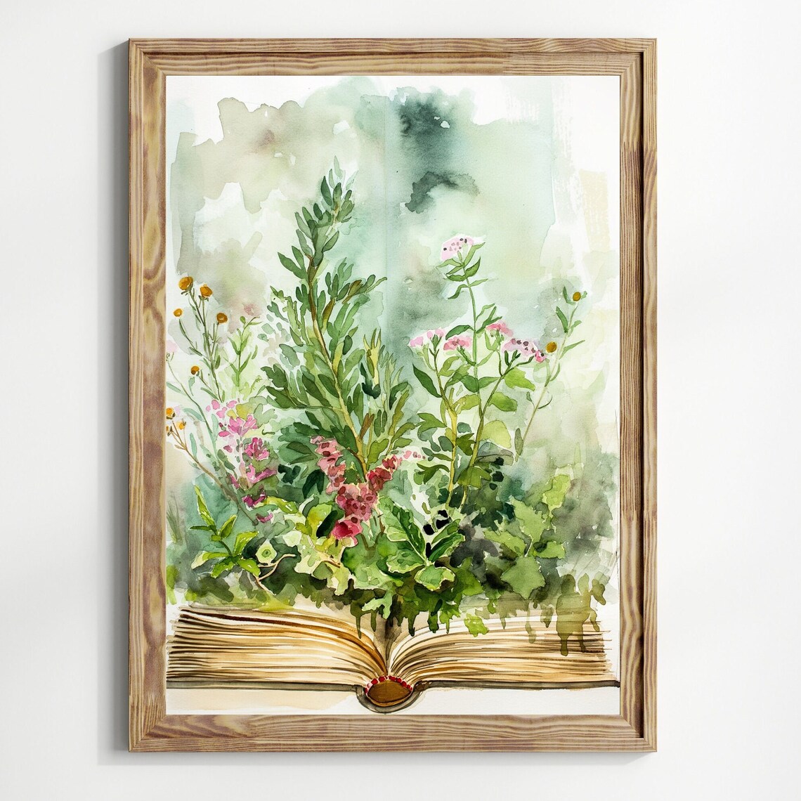 Open Book Sprouting Wildflowers Watercolor Bookish Botanical Reading Art Print