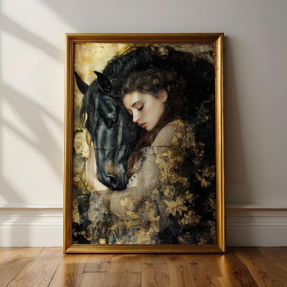 Moody Witchy Woman Wall Art Dark Academia Print Black Horse Goth Moody Victorian Wall Art Dark Decor Aesthetic Dark Cottagecore Gothic