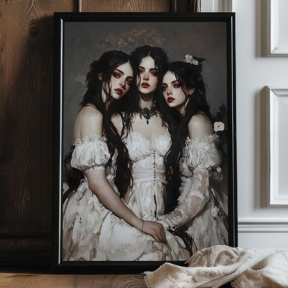 Vampire Sisters Gothic Home Decor Dark Academia Art Print Dark Art Occult Poster Vampire Gothic Home Decor Gothic Prints Witchy