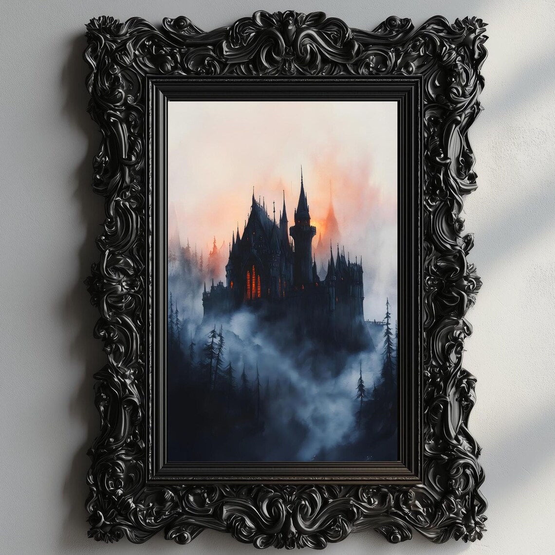 Vampire Castle Art Moody Gothic Decor Victorian Painting Dark Academia Art Draculas Castle Print Gothic Home Decor Gift
