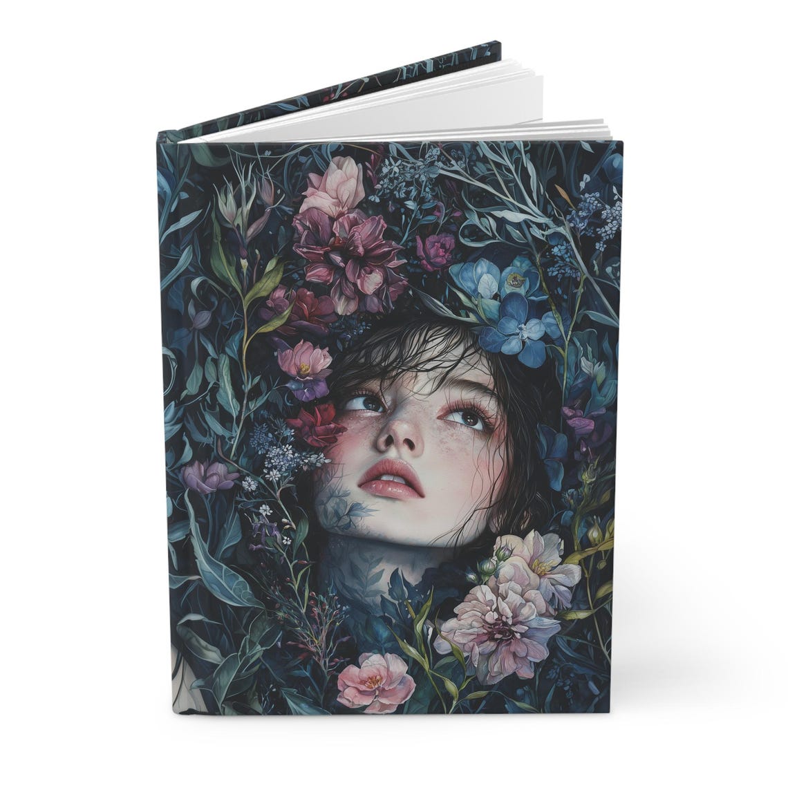 Woman Portrait Surrounded by Dark Florals Moody Botanical Art Poster - Image 3