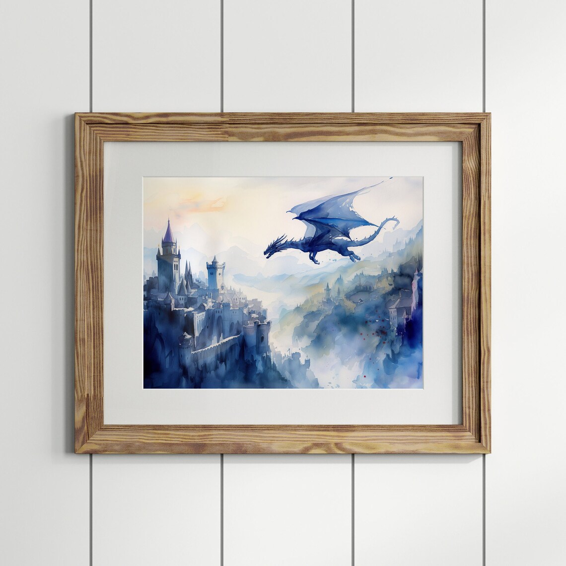 Blue Dragon Watercolor Art Print, Dark Academia - Image 2