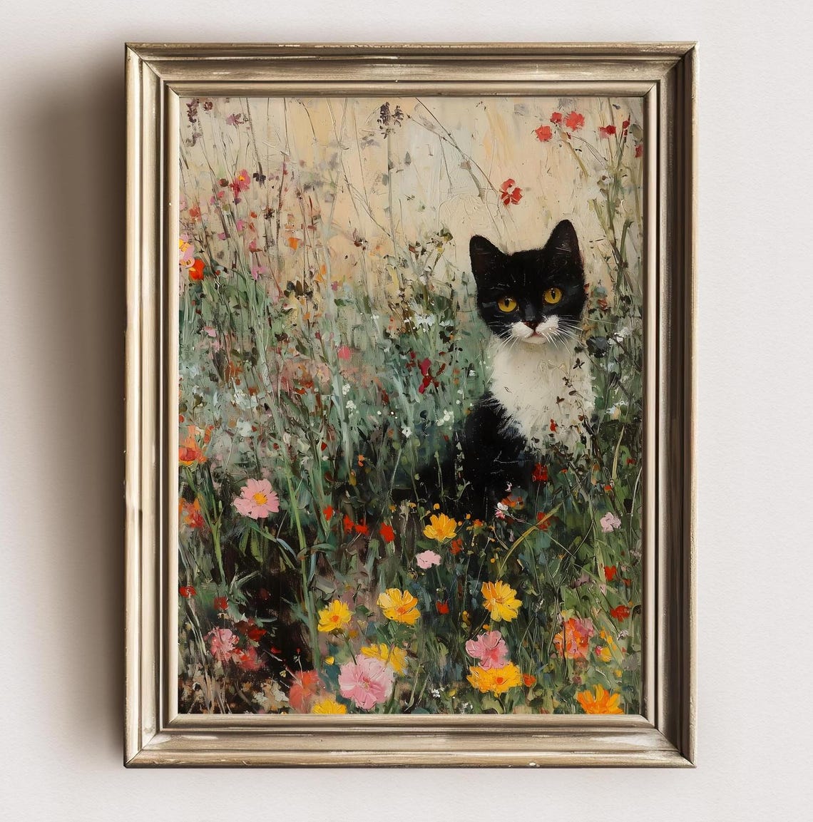 Cat Floral Painting Vintage Cottagecore Art Flowers Landscape Painting Animal Art Print Vintage Print Cat Wall Art Cat Lover Gift - Image 2