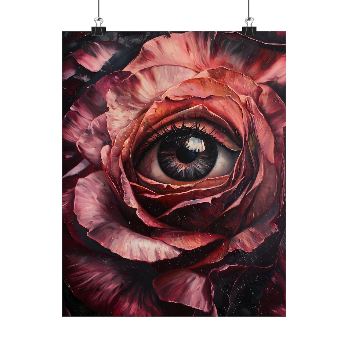 Dark Red Rose With All Seeing Eye Macabre Surreal Floral Whimsigoth Poster - Image 2
