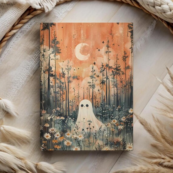 Spooky Ghost In Daisy Meadow Autumn Forest Hardcover Journal Dark Gothic