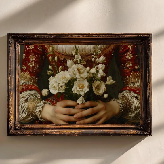 Victorian Art Floral Print Moody Painting Peonys Print Victorian Decor Wall Art Dark Moody Antique Art Print Lace Cottagecore Decor