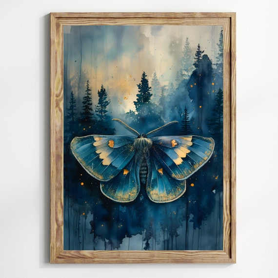Moody Moth And A Forest Botanical Illustrations Art Print Boho Aesthetic Poppy Art Print Dark Cottagecore Nature Print William Morris
