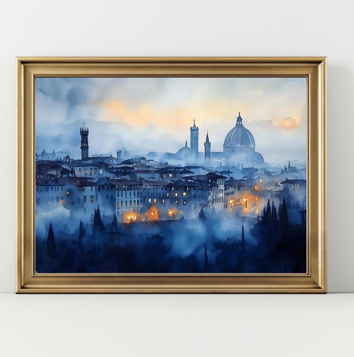 Florence Italy Misty Blue Evening Skyline Duomo Towers Travel Poster - Image 2