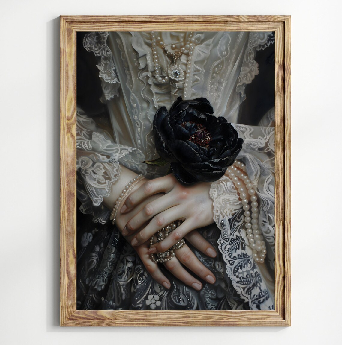 Black Peony Vintage Victorian Dark Moody Art Print