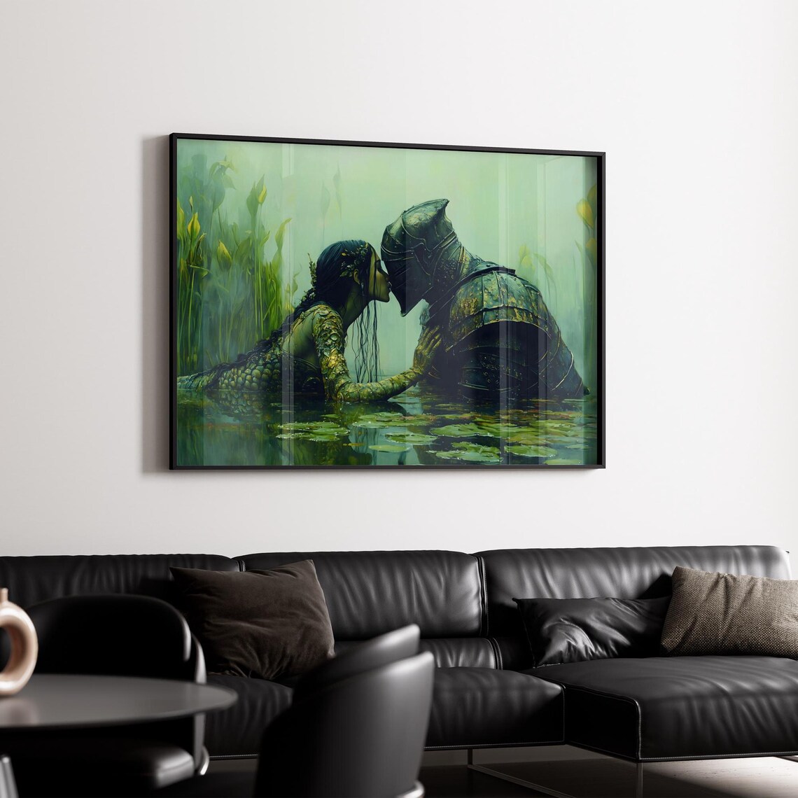 Lake Siren Kissing Armored Knight Misty Pond Romantic Fantasy Poster - Image 2