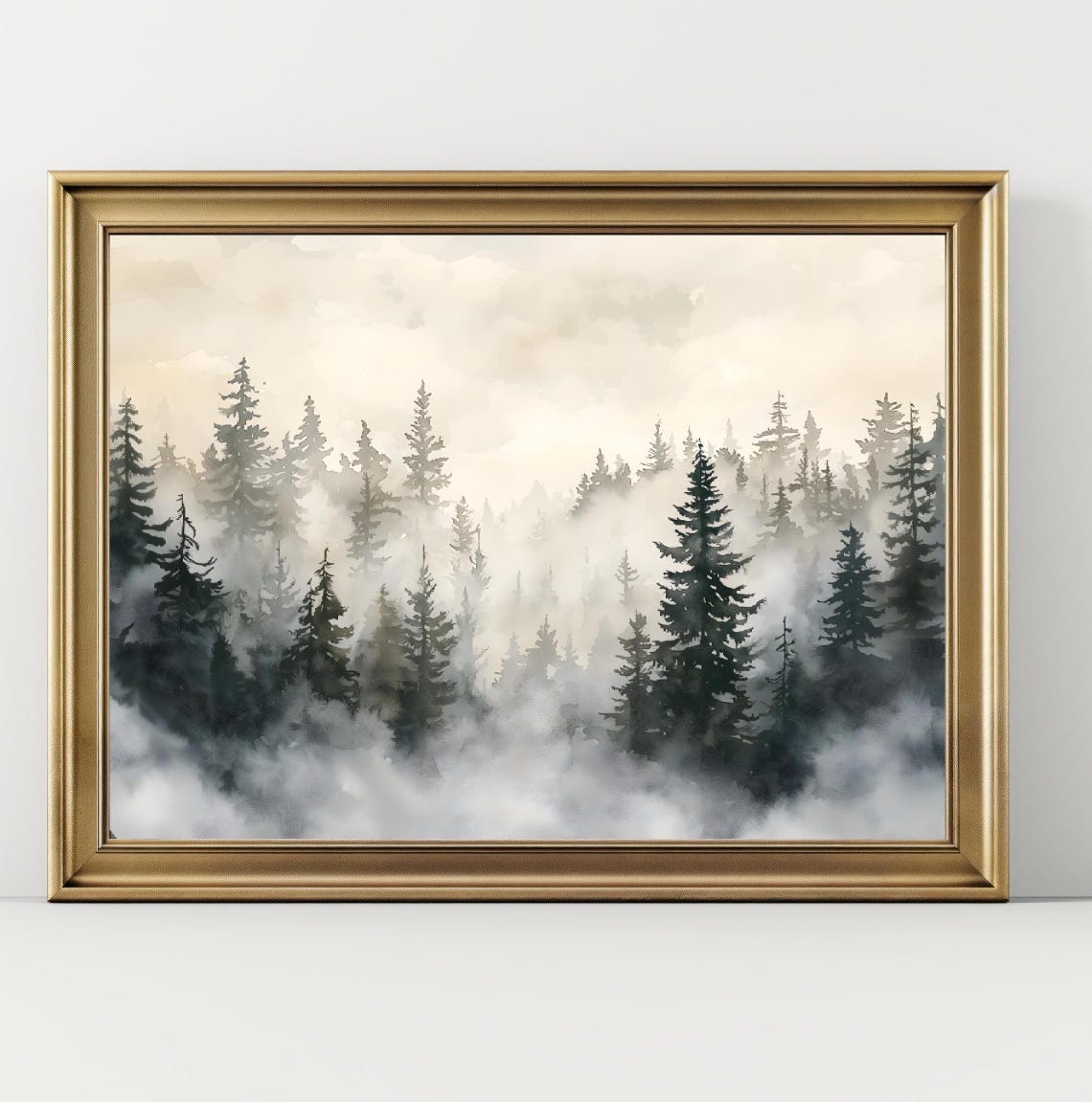 Misty Pine Forest Fog Watercolor Minimalist Landscape Art Poster - Image 2