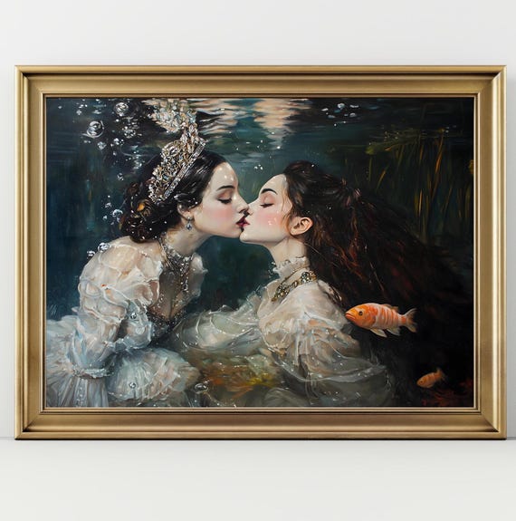 Love Queens Dark Academia Print The Lake Goth Moody Victorian Lesbian Sappho Wall Art Dark Decor Aesthetic Dark Cottagecore Gothic