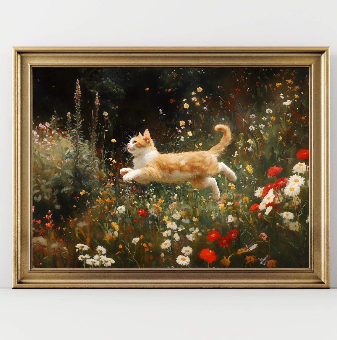 Cat Floral Painting Vintage Cottagecore Art Flowers Landscape Painting Animal Art Print Vintage Print Cat Wall Art Cat Lover Gift - Image 2