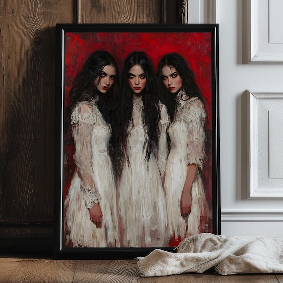 Vampire Sisters Gothic Art Print, Dark Academia