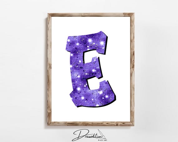 Disco Indigo Letter E Print Purple Trendy Personalized Monogram Wall Art Disco Cowgirl Dorm Decor Preppy Poster Teen Room