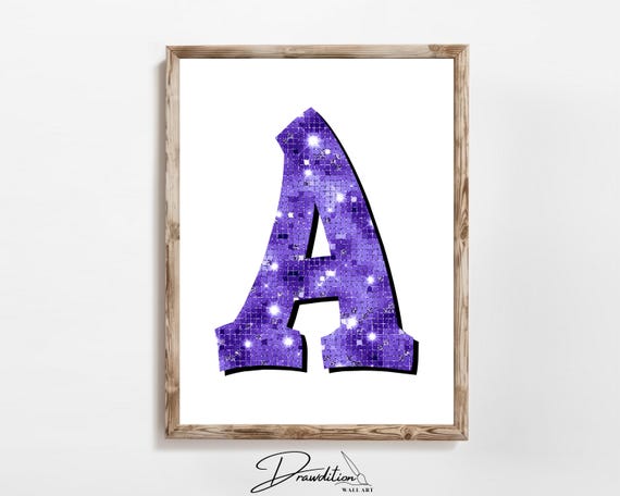 Disco Indigo Letter A Print Purple Trendy Personalized Monogram Wall Art Disco Cowgirl Dorm Decor Preppy Poster Teen Room