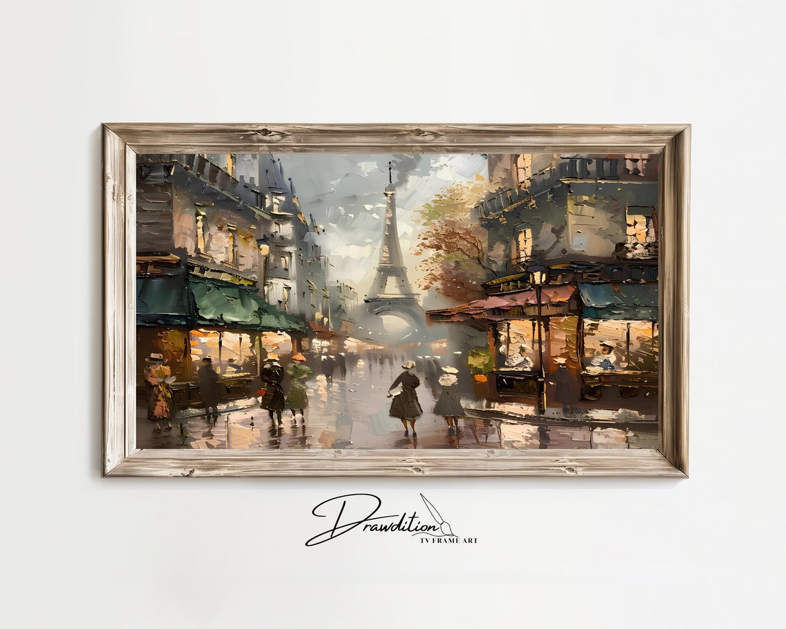 Paris Eiffel Tower Autumn Street Cafes Impressionist Travel Poster