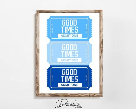 Good Times Admit One Blue Vintage Ticket Stub Trio Dorm Wall Art